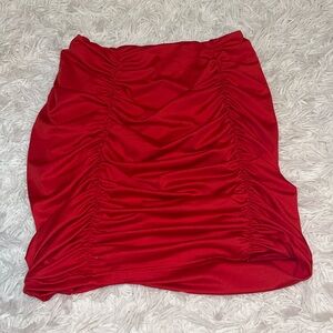 Ruched Red Bodycon Mini Skirt (Size: S)